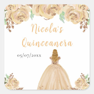 Sticker Carré Princesse aux cheveux blonds Quinceanera florale P