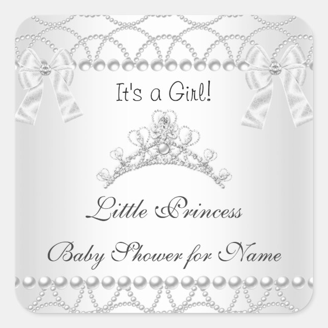 Sticker Carré Princesse Baby shower fille argent blanc Tiara 2 (Devant)