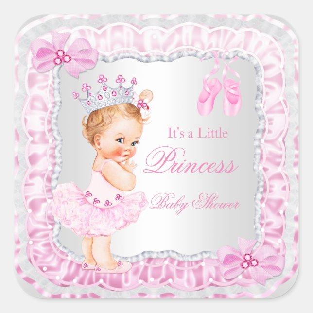 Sticker Carré Princesse Baby shower fille rose Ballerina Blonde (Devant)
