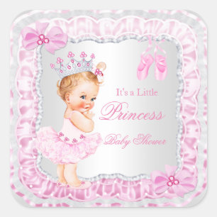 Sticker Carré Princesse Baby Shower Fille Rose Ballerine Blonde