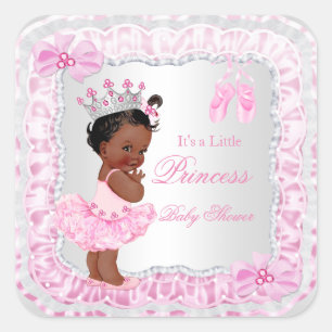 Sticker Carré Princesse Baby Shower Fille Rose Ballerine Ethniqu