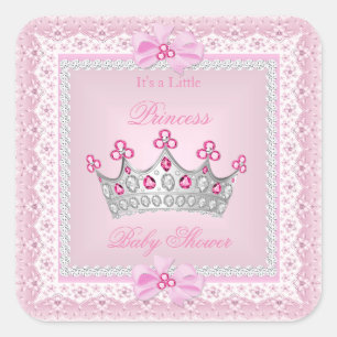 Sticker Carré Princesse Baby shower fille rose Gem argent Tiara