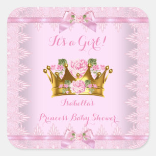 Sticker Carré Princesse Baby Shower Rose Rose Lace Ruban