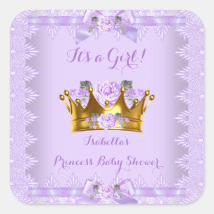 Sticker Carré Princesse Baby shower Violet Rose Lavande Dentelle