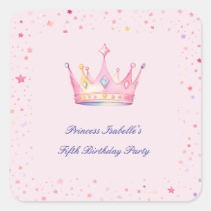 Sticker Carré Princesse Crown Pastel Pink Petite fille Anniversa