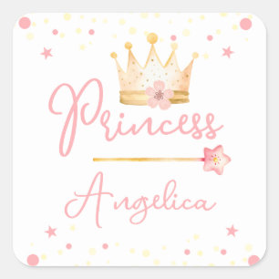 Sticker Carré Princesse Crown Rose Petite fille Anniversaire