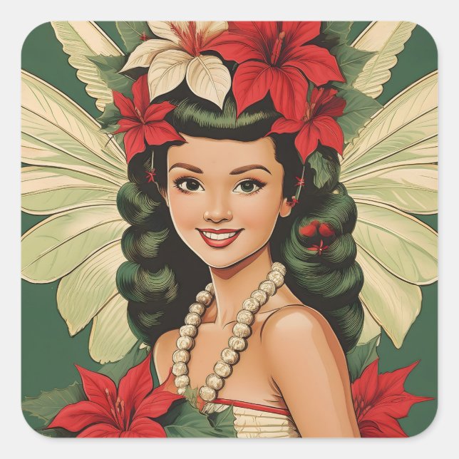 Sticker Carré Princesse de Noël Tropical Rétro 50s (Devant)