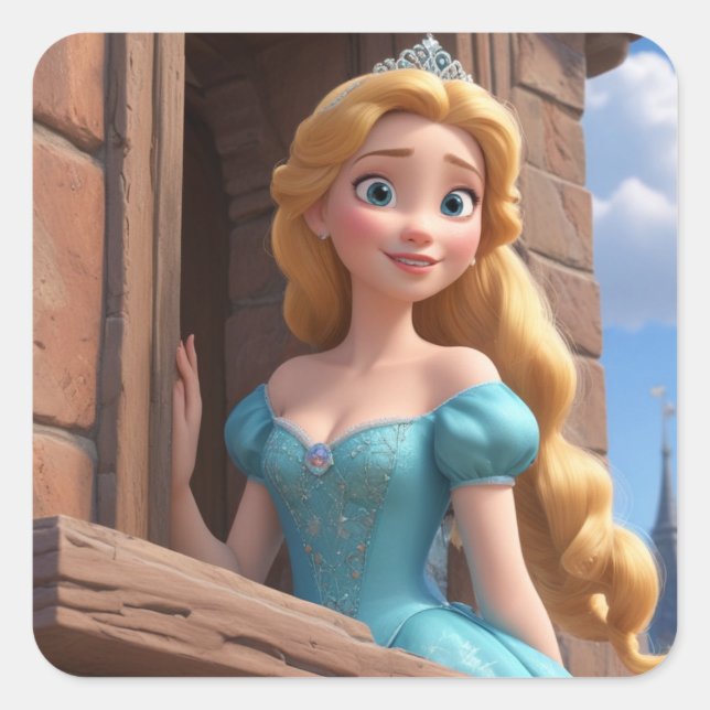 Sticker Carré Princesse en Château (Devant)