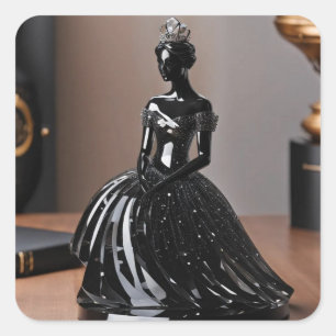 Sticker Carré princesse en verre cristal avec robe noire