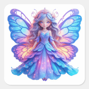 Sticker Carré Princesse Fée Magique avec Aile de Papillon Lumine