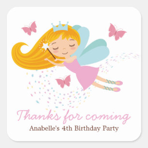 Sticker Carré Princesse féerique mignonne Girls Birthday