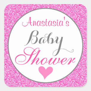 Sticker Carré Princesse Féminine et Glamour Rose Pailleté Baby S