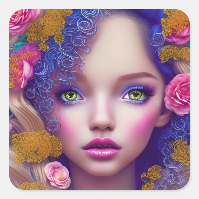 Sticker Carré Princesse Fleur inspirée par la culture ukrainienn (Devant)