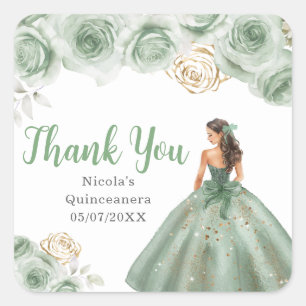 Sticker Carré Princesse florale dans une robe vert sauge Quincea