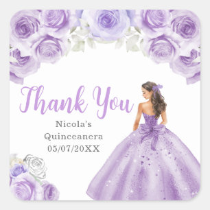 Sticker Carré Princesse florale en robe violette poussiéreuse Qu