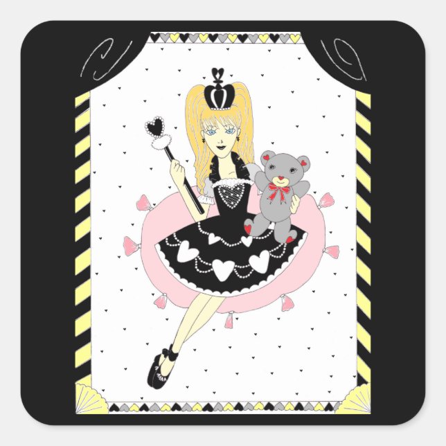 Sticker Carré Princesse gothique de coeurs (Devant)