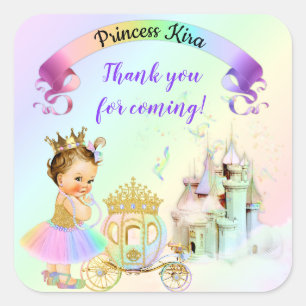 Sticker Carré Princesse Magique Château Carrosse Arc-en-Ciel