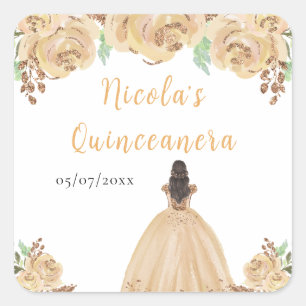 Sticker Carré Princesse Peach aux Cheveux Bruns Quinceanera Flor