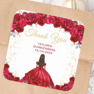 Sticker Carré Princesse Rouge Quinceañera Remerciements