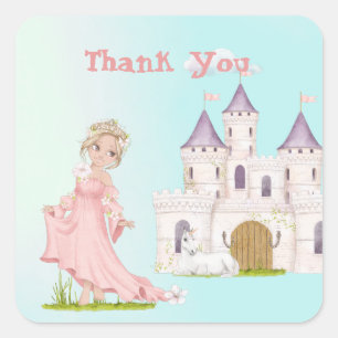 Sticker Carré Princesse Unicorn Rose Castle Merci