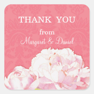 Sticker Carré Printemps Peony Mariage Merci Favoriser