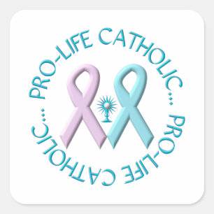 Sticker Carré Pro-Life Catholique avec Monstrance & Rubans Rose/