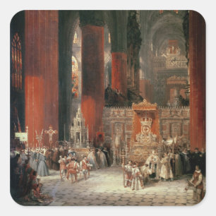 Sticker Carré Procession à la cathédrale de Séville, 1833 (huile