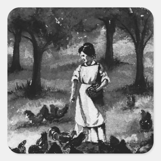 Sticker Carré Producteur vintage de poulet au Jardin (Devant)