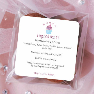 Sticker Carré Produit d'ingrédients de boulangerie de cupcake sc