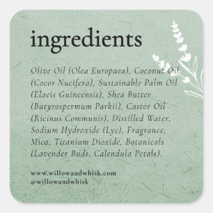 Sticker Carré Produit Emballage Sage Green Ingrédients botanique