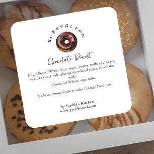 Sticker Carré Produit Ingrédient Aquarelle Beignet au Chocolat