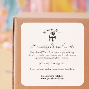 Sticker Carré Produit Ingrédient Boulangerie Minimaliste Cupcake