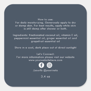 Sticker Carré Produits de beauté bio d'entreprise Ingrédients Bl