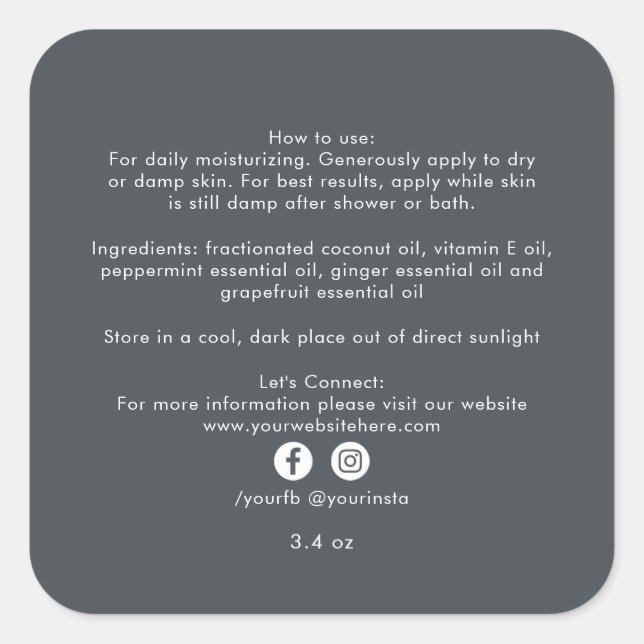 Sticker Carré Produits de beauté bio d'entreprise Ingrédients No (Devant)