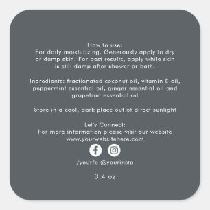 Sticker Carré Produits de beauté bio d'entreprise Ingrédients No