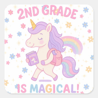 Sticker Carré Professeur de l'école à dos de licorne magique de