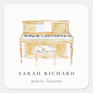 Sticker Carré Professeur de Musique Élégant à l'Aquarelle Pianis