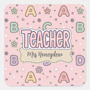 Sticker Carré Professeur lettres roses motif scolaire