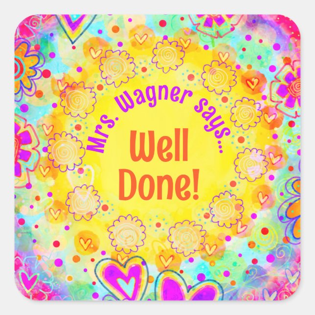 Sticker Carré Professeur personnalisé de motifs floraux jaunes (Devant)