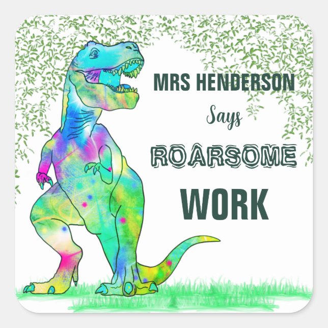 Sticker Carré Professeurs de l'école Nom Dinosaur Roarsome Work (Devant)