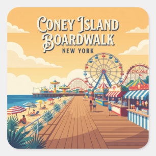 Sticker Carré Promenade de Coney Island USA