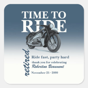 Sticker Carré Promenade en moto bleue classique pour une fête de