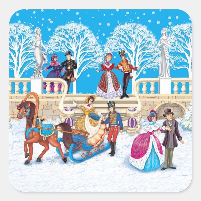 Sticker Carré Promenade hivernale (Devant)