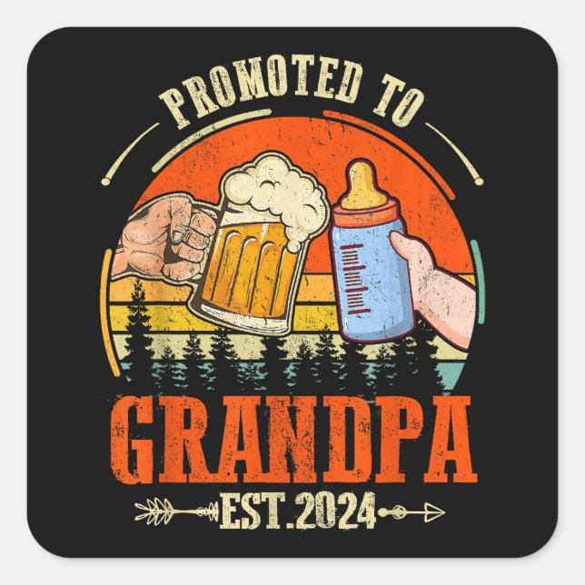 Sticker Carré Promu à Grandpa Est 2024 Fête des pères Rétro Nouv (Devant)