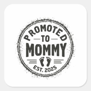 Sticker Carré Promu à Mommy Est. faire-part de grossesse 2025