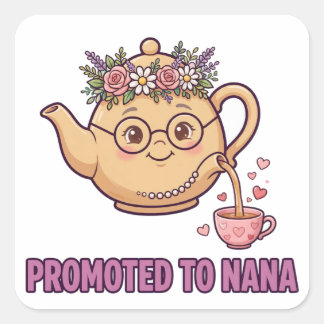 Sticker Carré Promue Nana — Théière mignonne avec couronne de fl