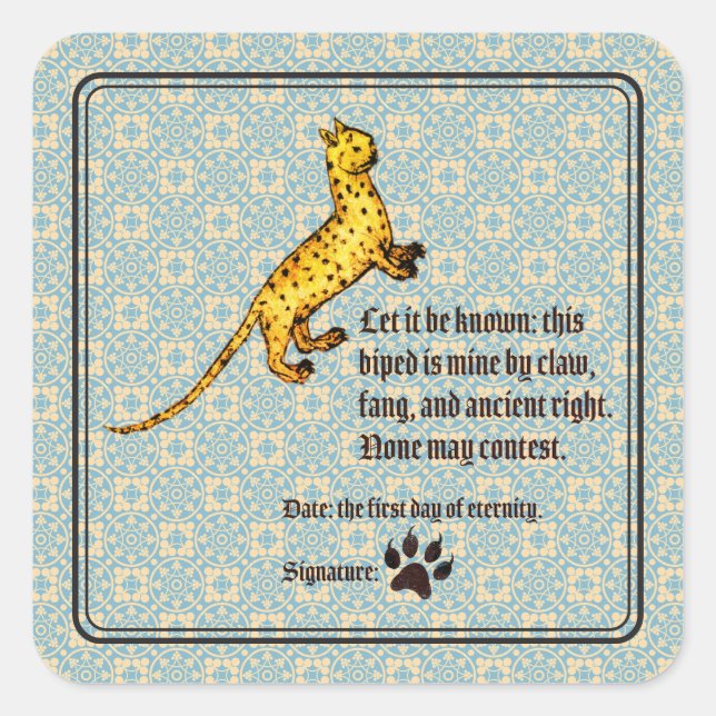 Sticker Carré Propriété de Chat Médiévale (Devant)