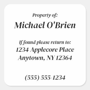 Sticker Carré Propriété personnalisée d'informations personnalis