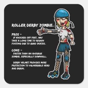 Sticker Carré Pros et Cons Roller Derby Zombie