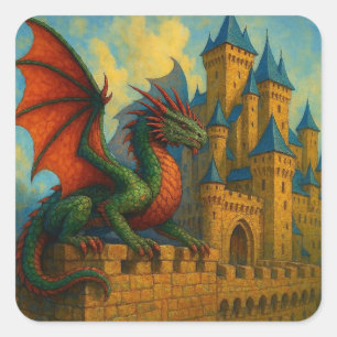 Sticker Carré Protecteur de château de dragon médiéval